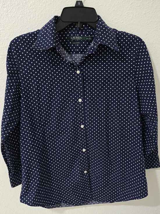 Ralph Lauren Tops - Ralph Lauren Navy Polka Dot Button-Front Blouse